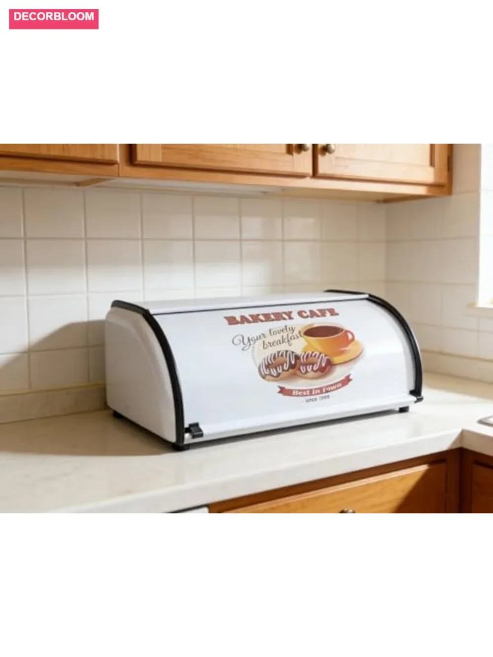 Large Metal Roll Top Bread Box, White Finish, Farmhouse Kitchen Storage